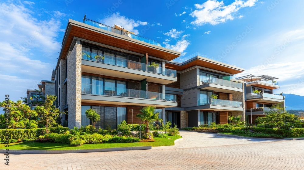 Obraz premium Modern Residential Apartment Complex in Sunny Environment