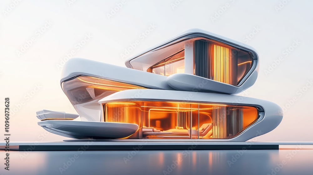 Sleek Futuristic House Design with Metallic Lines Sleek Futuristic House Design with Metallic Lines