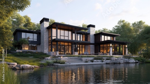 Modern Luxury Lakeside Home with Boathouse View