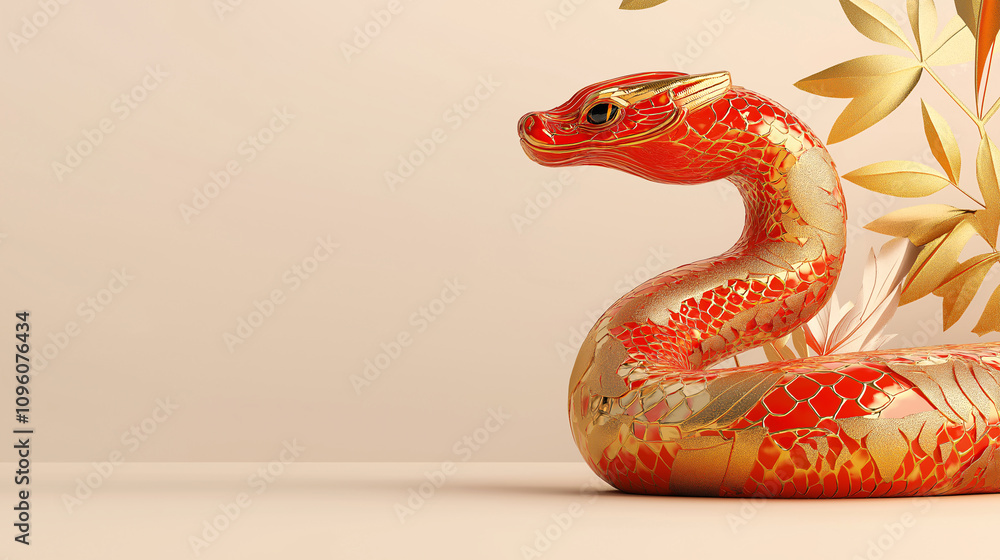A gold and red snake is laying on a table A gold and red snake is laying on a table