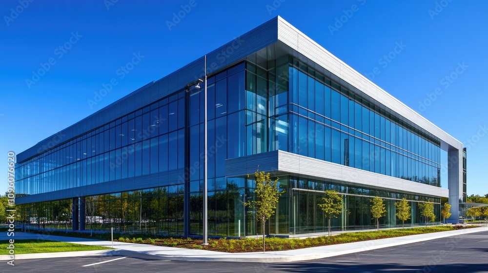 Modern Office Building with Expansive Glass Walls Modern Office Building with Expansive Glass Walls