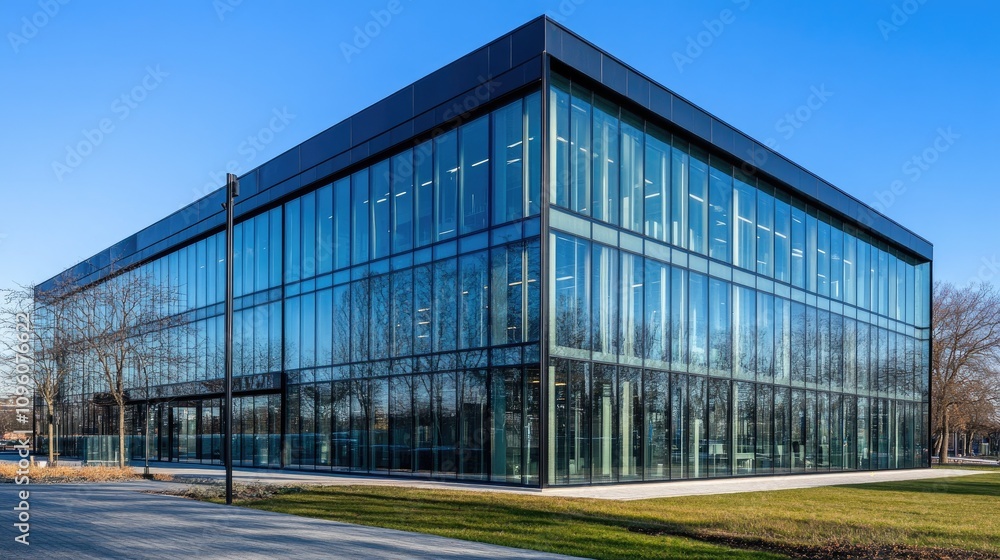 Modern Office Building with Expansive Glass Walls Modern Office Building with Expansive Glass Walls