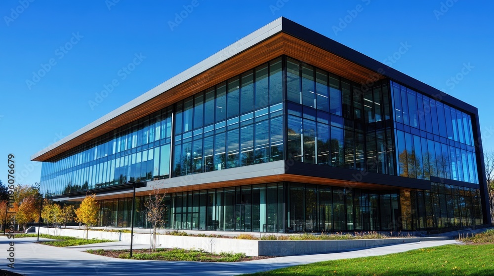 Modern Office Building with Expansive Glass Facade Modern Office Building with Expansive Glass Facade