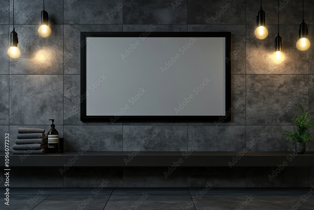 Blank digital display in a modern bathroom. Blank digital display in a modern bathroom.