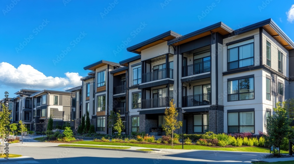 Fototapeta premium Modern Minimalist Apartment Complex in Sunny Setting