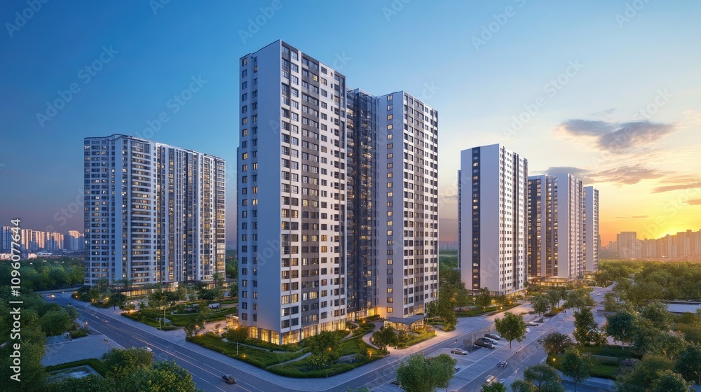 Modern Residential Building with Sleek Facade Design Modern Residential Building with Sleek Facade Design