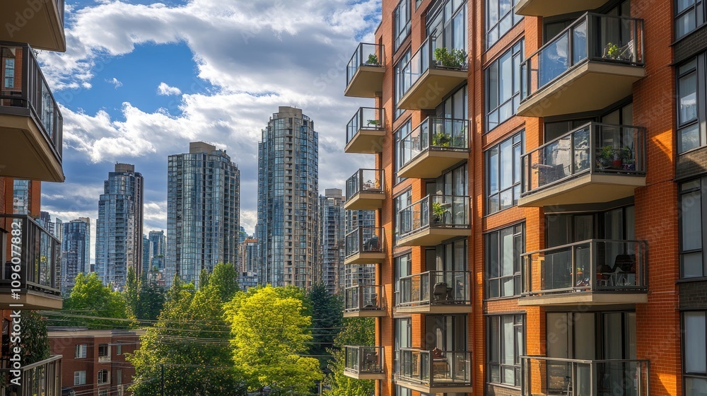 Modern High-Rise Apartment Building with Balconies Modern High-Rise Apartment Building with Balconies