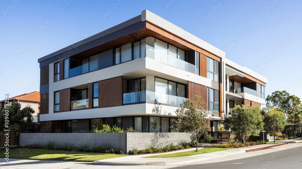 Modern Newly Constructed Apartment Block Exterior View Modern Newly Constructed Apartment Block Exterior View