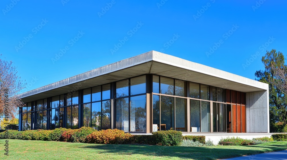 Classic 1960s Office Building with Large Windows Classic 1960s Office Building with Large Windows