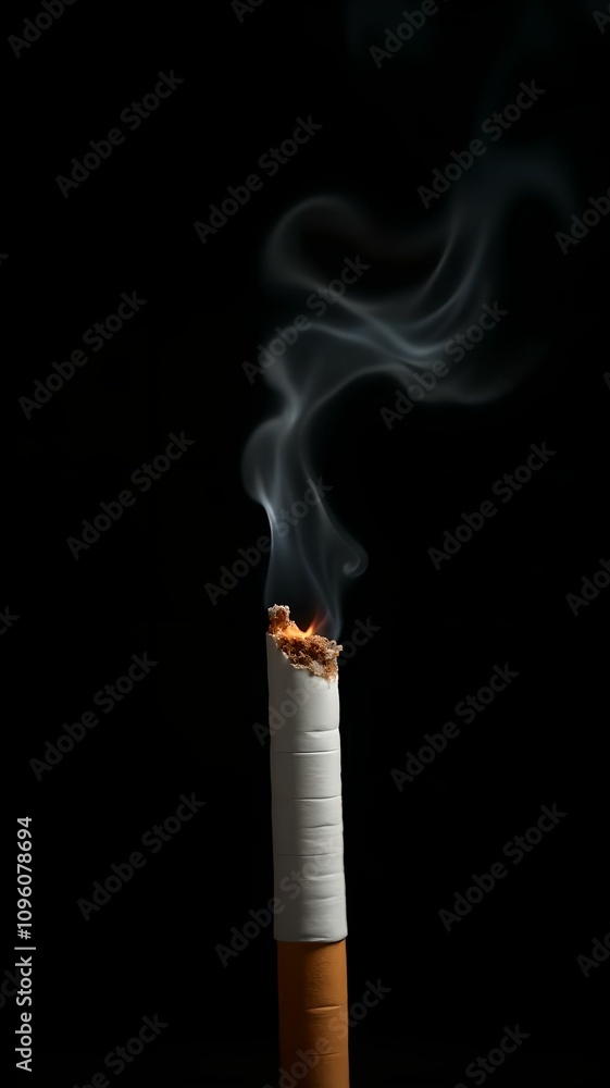 Extinguished cigarette on black background, healthy lifestyle, close-up Extinguished cigarette on black background, healthy lifestyle, close-up