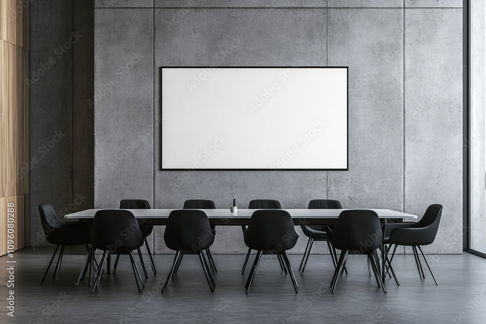 Fototapeta premium White mockup of a blank white presentation screen in the meeting room.