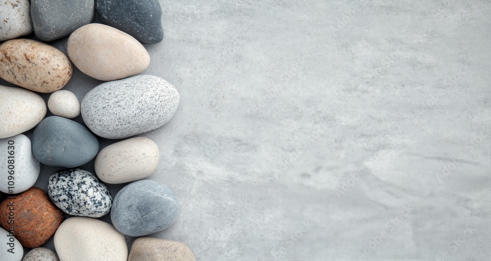 Smooth stones arranged on light surface for decorative purposes Smooth stones arranged on light surface for decorative purposes