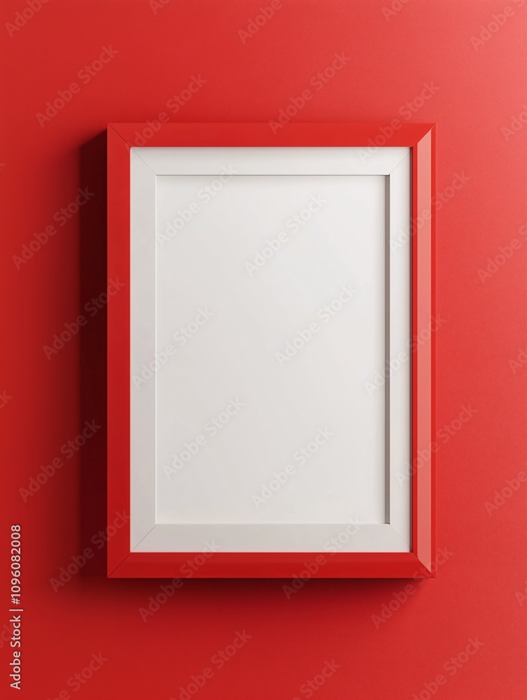 Blank photo red frame mock up on red wall minimalist design. Concept of Art gallery or Exhibition. Blank photo red frame mock up on red wall minimalist design. Concept of Art gallery or Exhibition.