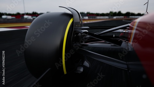 CU dynamic view of a racing car speeding on a race track