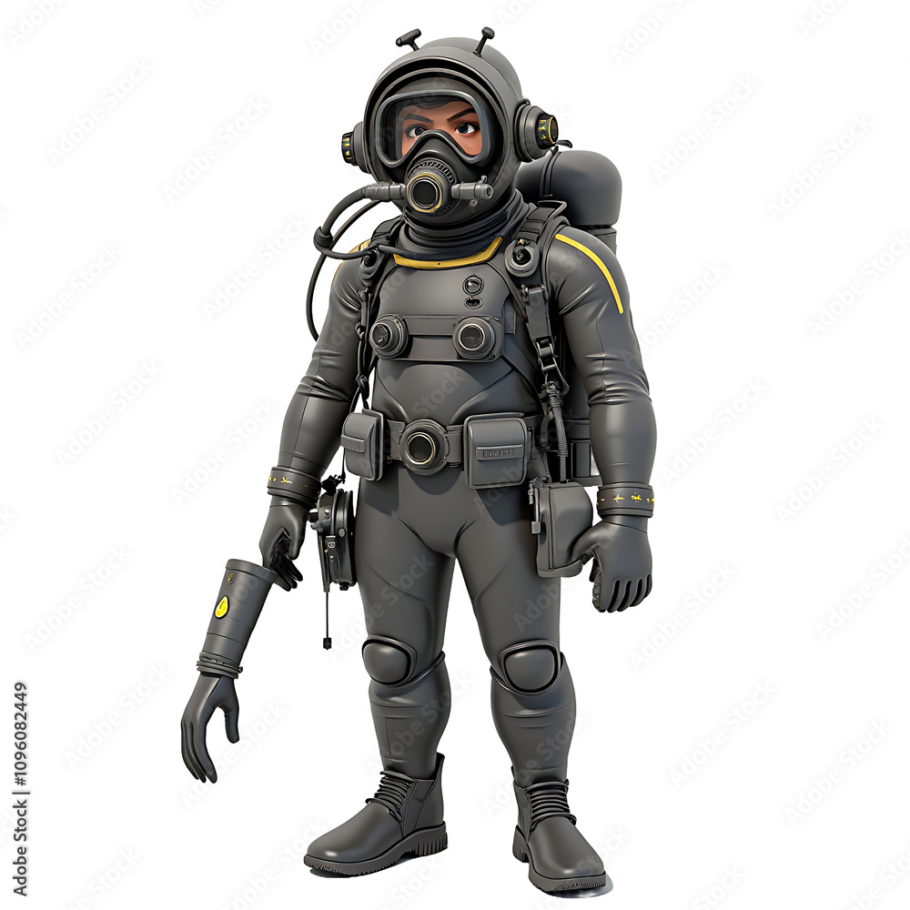 A 3D Person in a Diving Suit on a Transparent Background A 3D Person in a Diving Suit on a Transparent Background