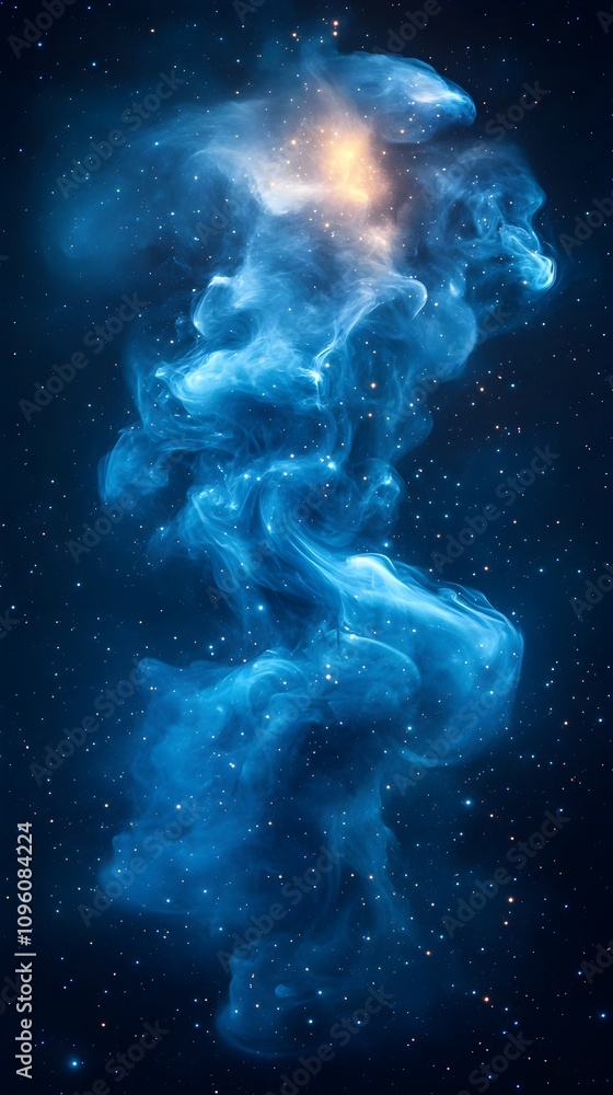 Smooth blue smoke gently swirling in front of a night blue starry sky for smartphone wallpaper Smooth blue smoke gently swirling in front of a night blue starry sky for smartphone wallpaper