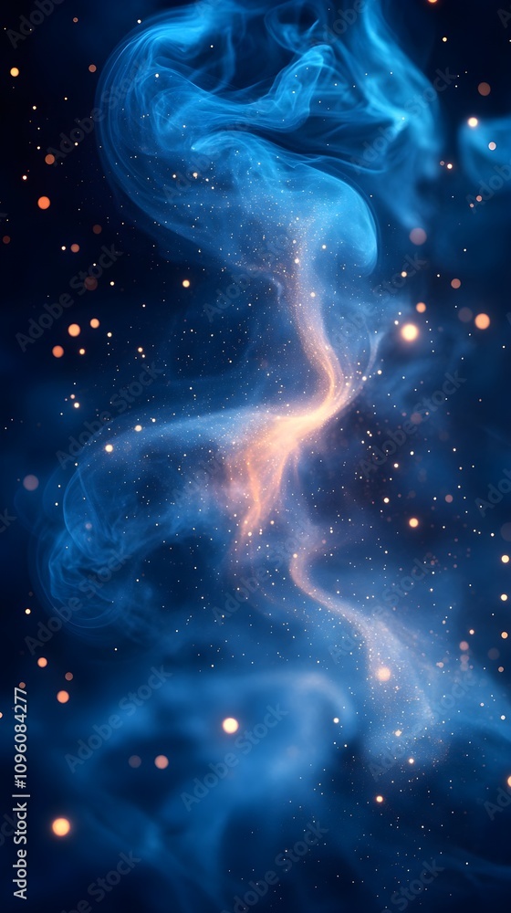 Smooth blue smoke gently swirling in front of a night blue starry sky for smartphone wallpaper Smooth blue smoke gently swirling in front of a night blue starry sky for smartphone wallpaper