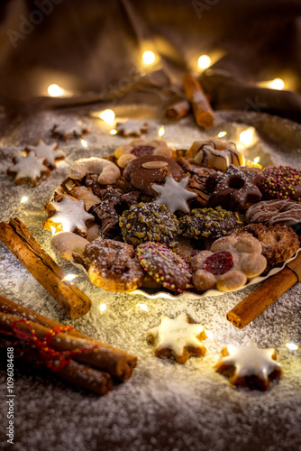 Weihnachtsplätzchen auf dem gedeckten Tisch