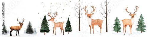 Peaceful Christmas festivities featuring a serene reindeer in a snowy winter landscape.