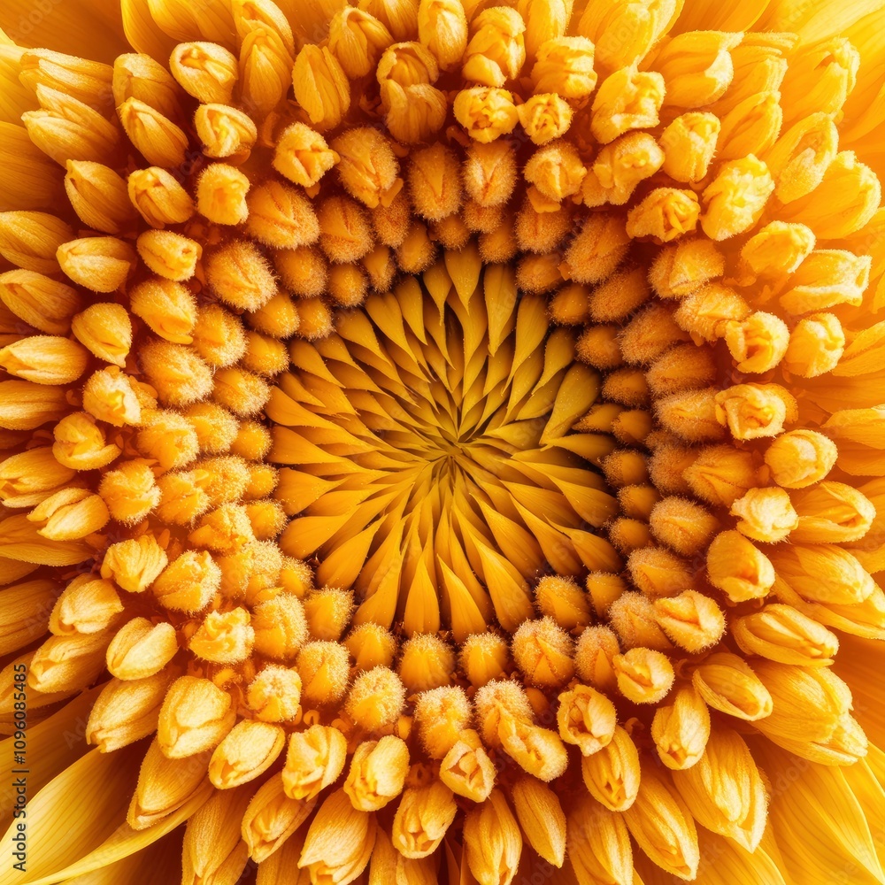 A close-up view of a sunflower's intricate, spiraling pattern of yellow petals and seeds. A close-up view of a sunflower's intricate, spiraling pattern of yellow petals and seeds.