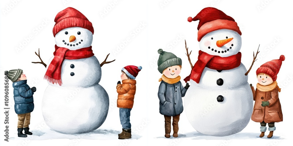 Cheerful snowman surrounded by peaceful Christmas festivities, bringing joy to the winter wonderland. Cheerful snowman surrounded by peaceful Christmas festivities, bringing joy to the winter wonderland.