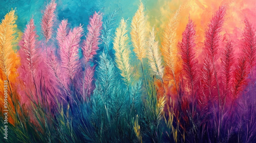 A vibrant close-up of long-stemmed grass flowers with soft, feathery textures and stunning hues A vibrant close-up of long-stemmed grass flowers with soft, feathery textures and stunning hues