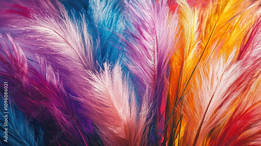 Fototapeta premium Beautiful long-stemmed grass flowers with delicate feathery textures, captured in close-up with vibrant hues