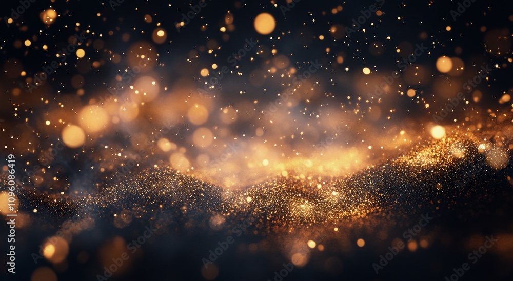 Obraz premium Golden particles shimmer in a dark environment creating an enchanting atmosphere