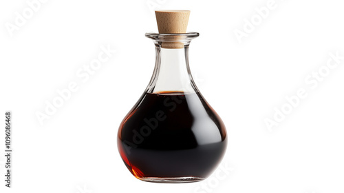 A Soy sauce in a glass bottle, Isolated on Transparent PNG Background. Generative AI 