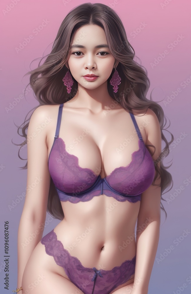 Fototapeta premium a drawing of a woman in a purple bra and panties