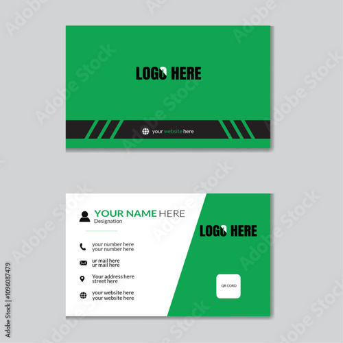 Professional and modern clean business card, name card, visiting card with green and black and white color  .