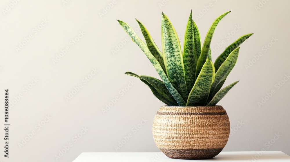 Green plant in a pot on furniture with white space Green plant in a pot on furniture with white space