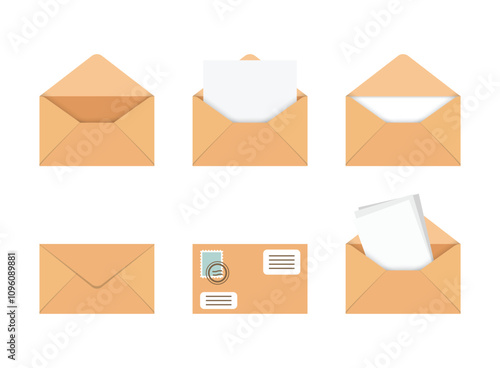 Envelope with letter icons set in flat style. Email document vector illustration on isolated background. Postcard sign business concept.