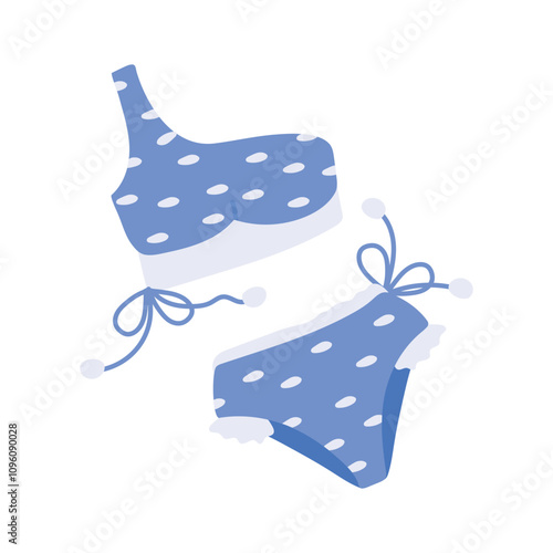 Icon of stylish bikini with white polka dots for beachwear