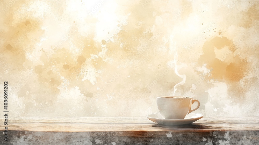 Cozy Café Morning, warm light streaming through a window, steam rising from coffee, rustic wooden table, inviting ambiance, watercolor illustration Cozy Café Morning, warm light streaming through a window, steam rising from coffee, rustic wooden table, inviting ambiance, watercolor illustration
