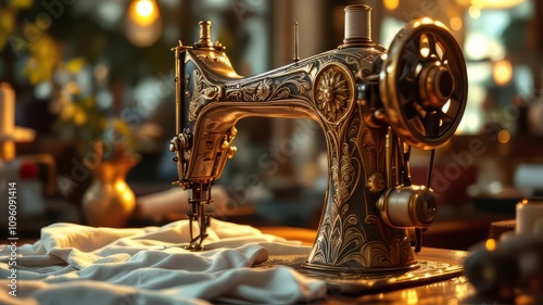 Two vintage sewing machines, double-exposed. photo