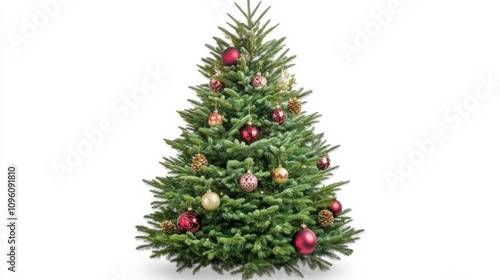 Festive evergreen tree adorned with seasonal ornaments photo