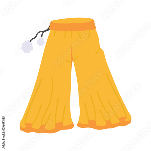 Icon of a wide legged yellow pants with a floral waistband detail