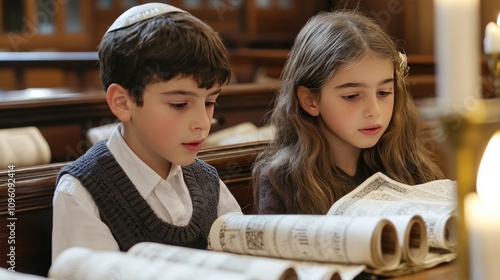 Children Reading in Synagogue: A Glimpse into Religious Study and Tradition