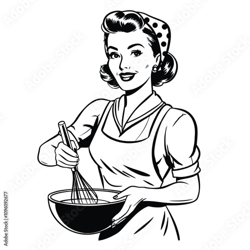 Retro Woman Baking Illustration