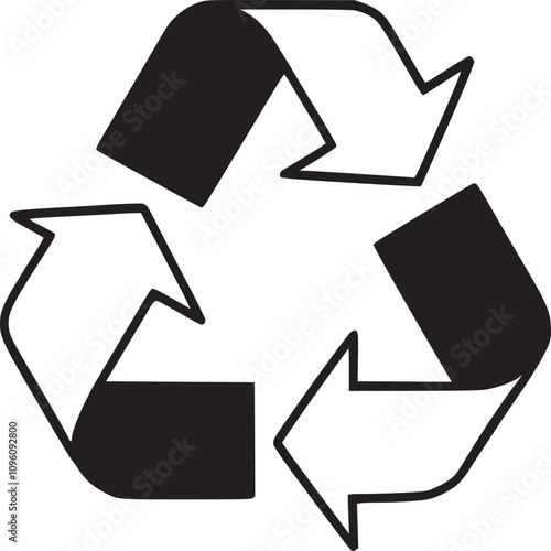 Minimalist recycling symbol with black triangular arrows in vector design