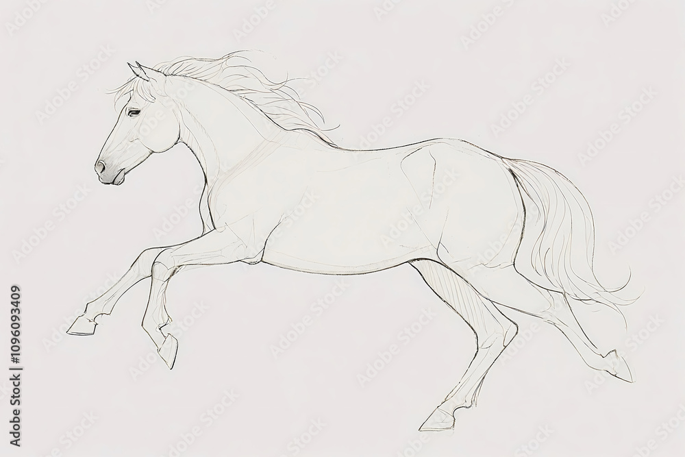 Realistic Horse Sketch with Detailed Mane and Powerful Stance Realistic Horse Sketch with Detailed Mane and Powerful Stance