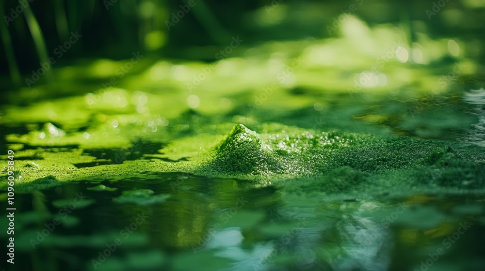 Lush green algae growth tranquil pond nature photography natural environment close-up perspective eco awareness Lush green algae growth tranquil pond nature photography natural environment close-up perspective eco awareness