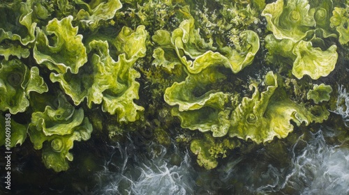 Exploring vibrant green algae growth in ocean water nature photography underwater view marine ecosystem dynamics