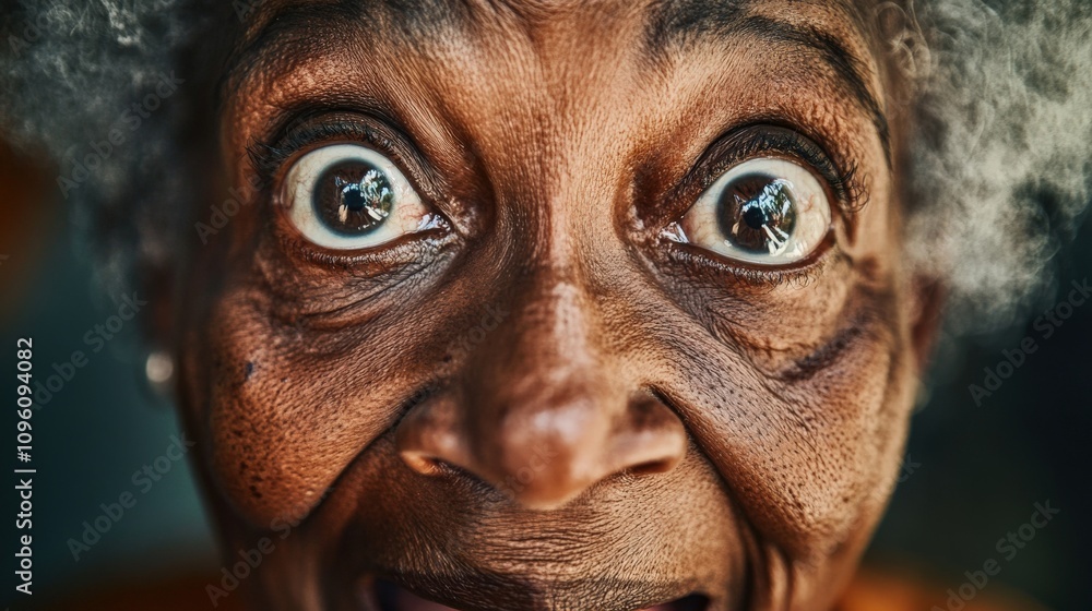 Close up of a surprised elderly womans face Close up of a surprised elderly womans face