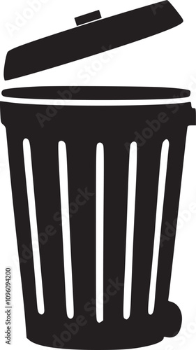 Black silhouette trash can icon with minimalist and clean design