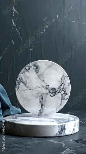 marble plate on a marble stand with a blue cloth photo