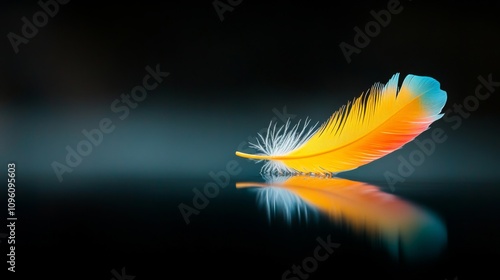 Colorful Feather Floating on Dark Water Surface