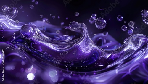 purple abstract liquid, bubbles and curves, dark lighting