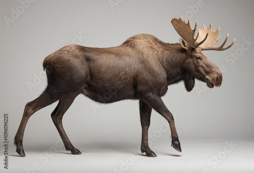 standard Moose right side view. Full figure visible, flat white background, no shadows, head and legs visible, ultra detailed, photorealistic 400mm lens, low angle 